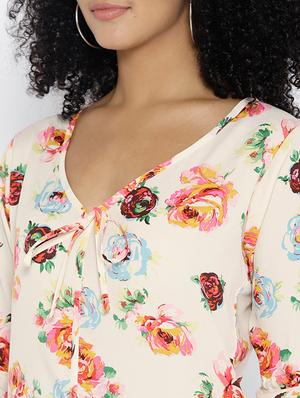 tie up detail slit sleeved floral top - 15797087 - Standard Image - 5