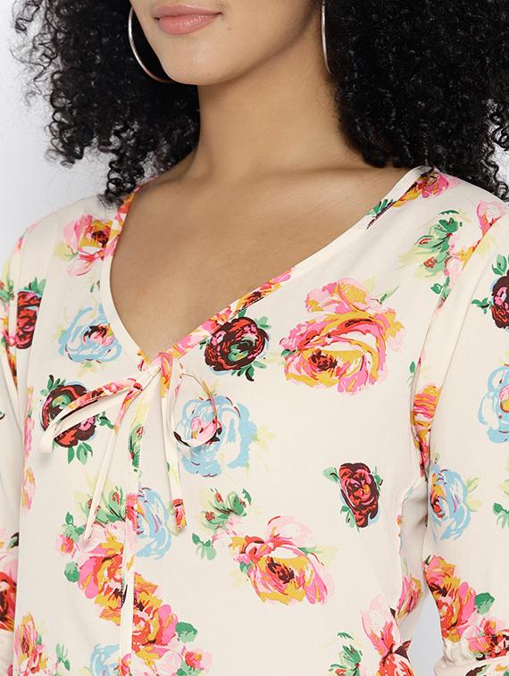 tie up detail slit sleeved floral top - 15797087 - Zoom Image - 5