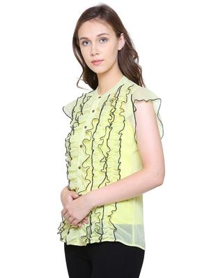 Ruffled contrast top-stitching detail top - 15797252 - Standard Image - 2