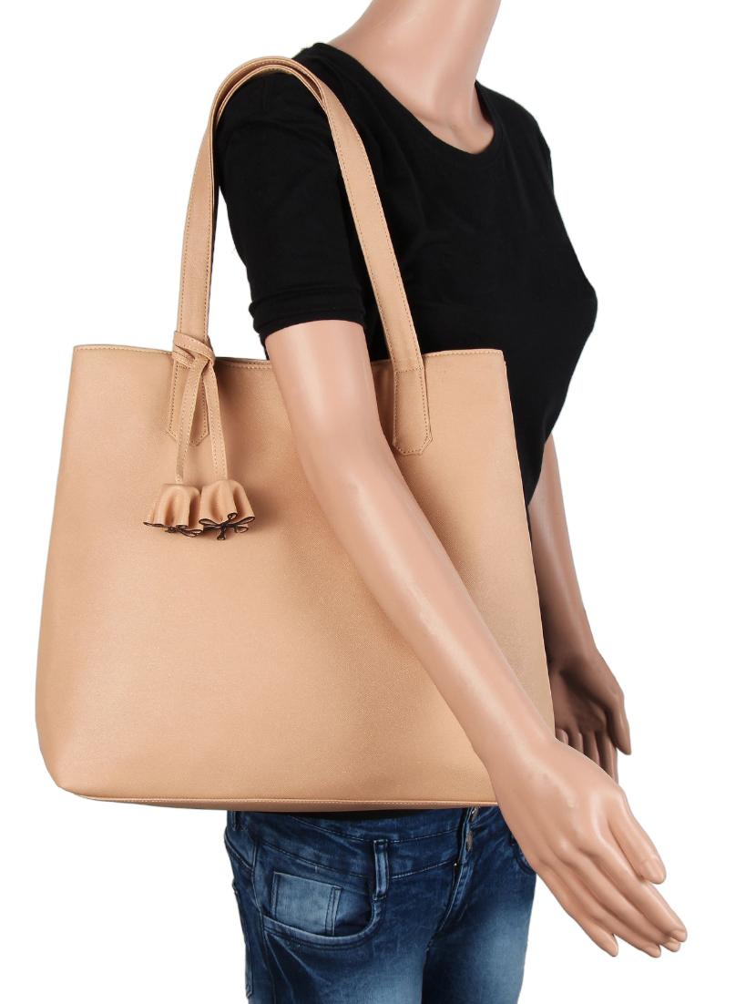 beige leatherette (pu) regular handbag - 15797846 - Zoom Image - 5