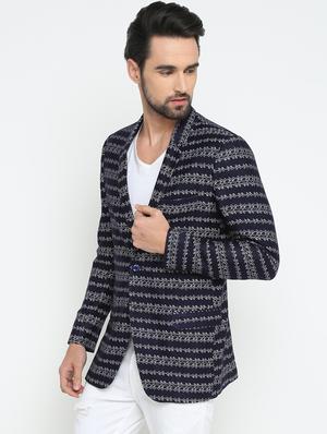 navy blue cotton casual blazer - 15798484 - Standard Image - 2