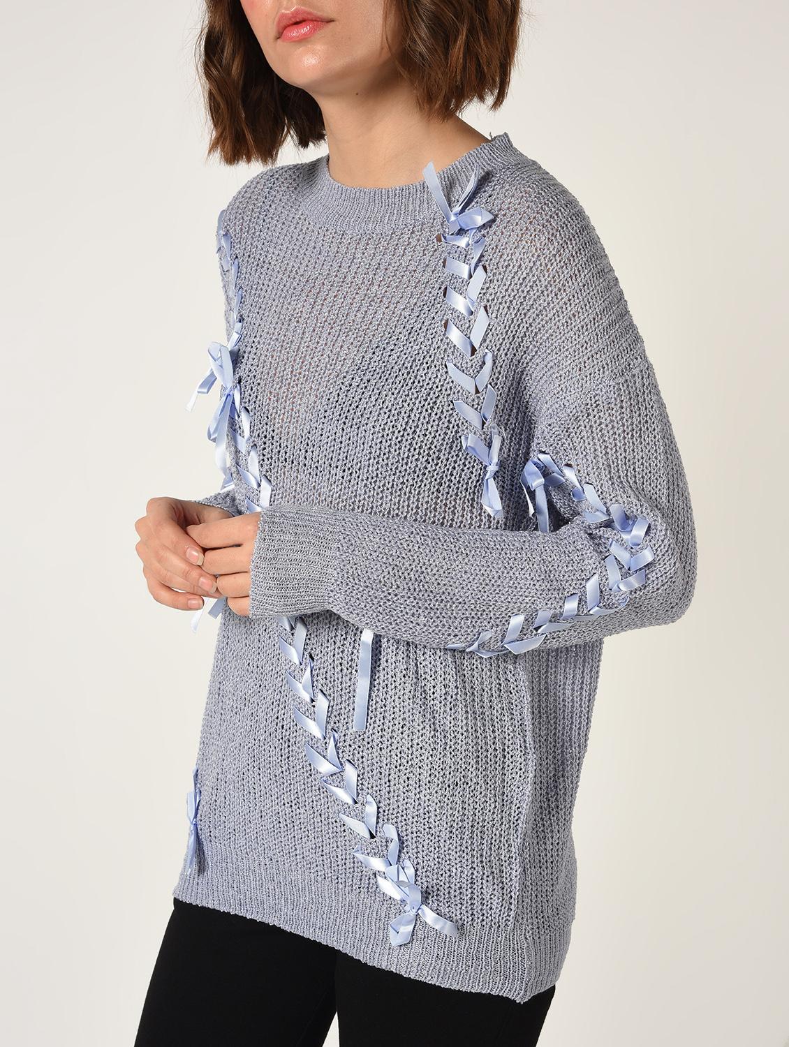 dropped shoulder lace up detail pullover - 15800287 - Zoom Image - 5
