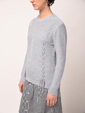lace up detail ribbed edge top - 15800325 - Standard Image - 2