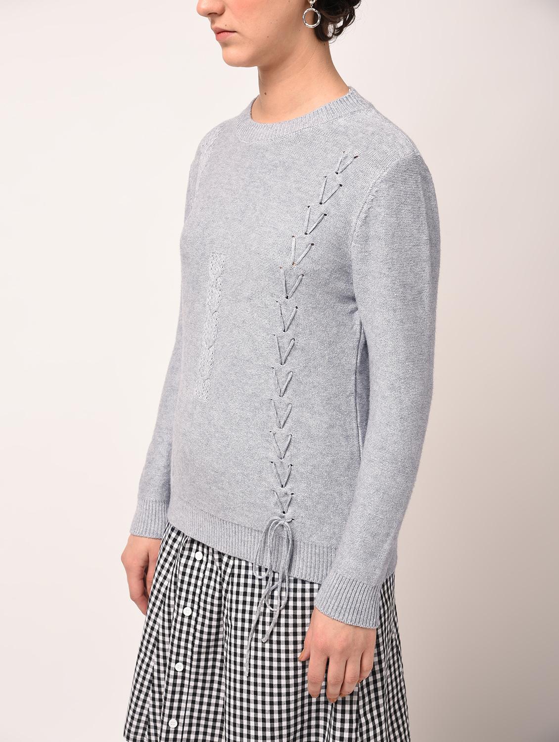 lace up detail ribbed edge top - 15800325 - Zoom Image - 2
