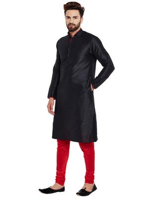 black dupion kurta pyjama set - 15800504 - Standard Image - 2