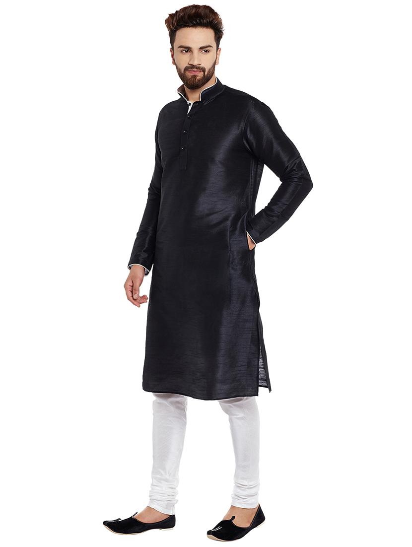 black dupion kurta pyjama set - 15800518 - Zoom Image - 2