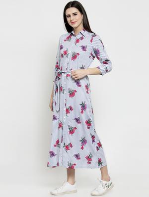 floral striped button up dress - 15800872 - Standard Image - 2