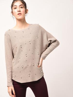 curved hem pearl embellished pullover - 15801677 - Standard Image - 2
