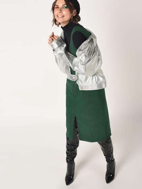 front slit plunge neck pinafore dress - 15801694 - Very Small Image - 1