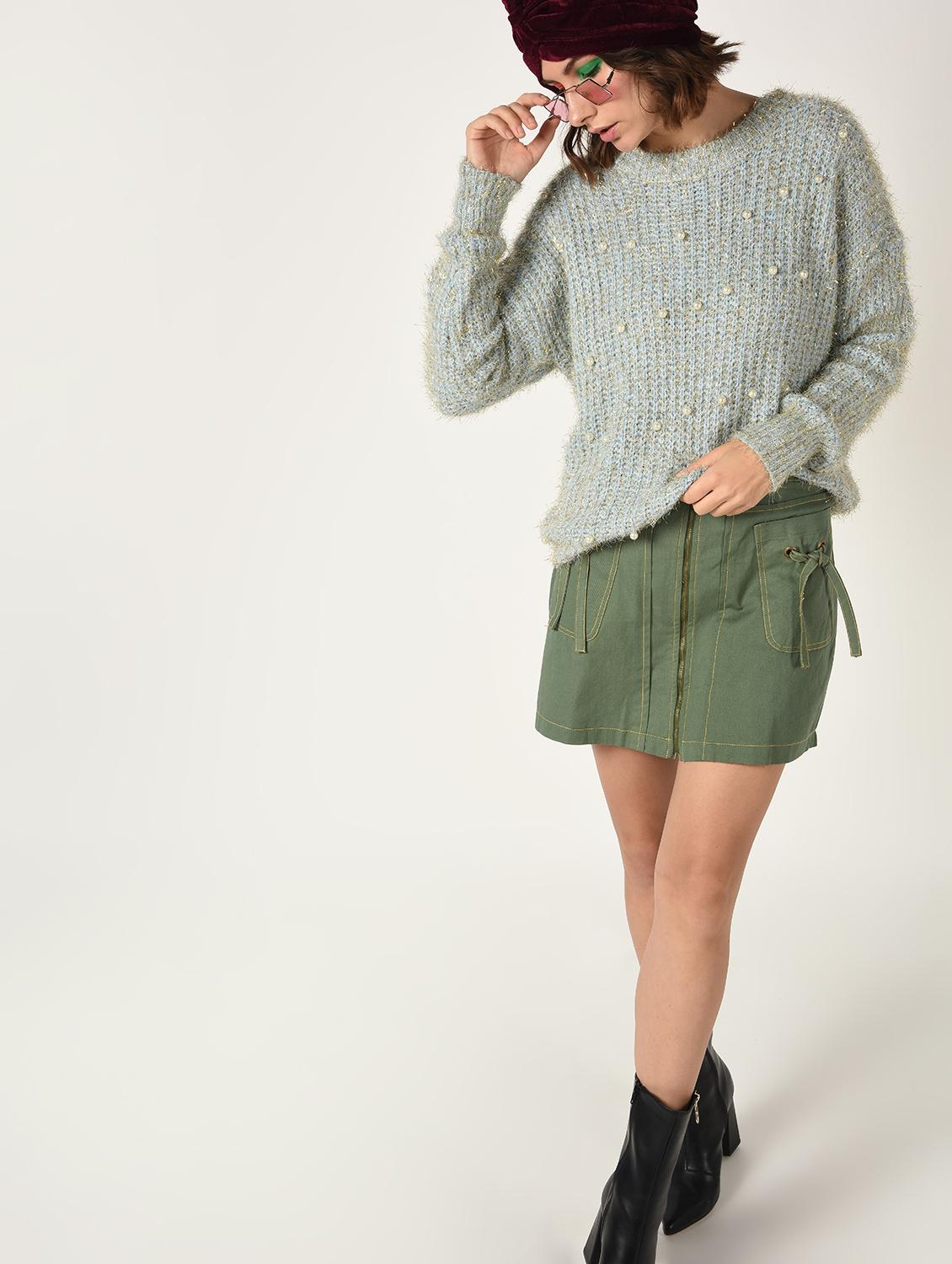 pearl embellished dropped shoulder pullover - 15801857 - Zoom Image - 2