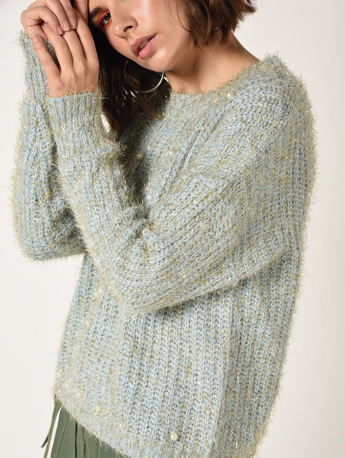 pearl embellished dropped shoulder pullover - 15801857 - Zoom Image - 5