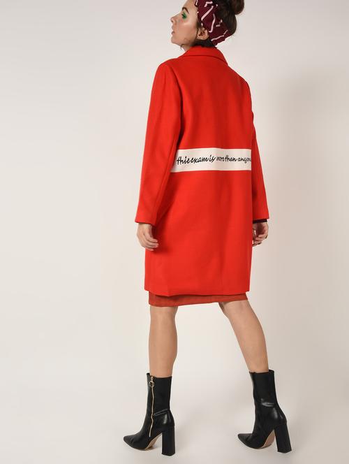 slogan print paneled overcoat - 15801917 - Standard Image - 1