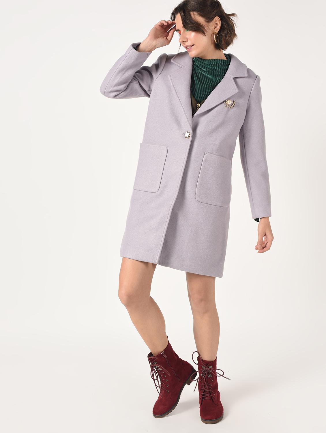 slogan print paneled overcoat - 15801918 - Zoom Image - 2