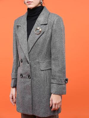 brooch detail double breasted overcoat - 15801924 - Standard Image - 2
