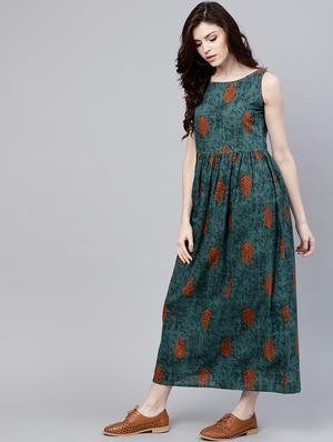 Bottle Green Gathered maxi dress - 15803579 - Standard Image - 2