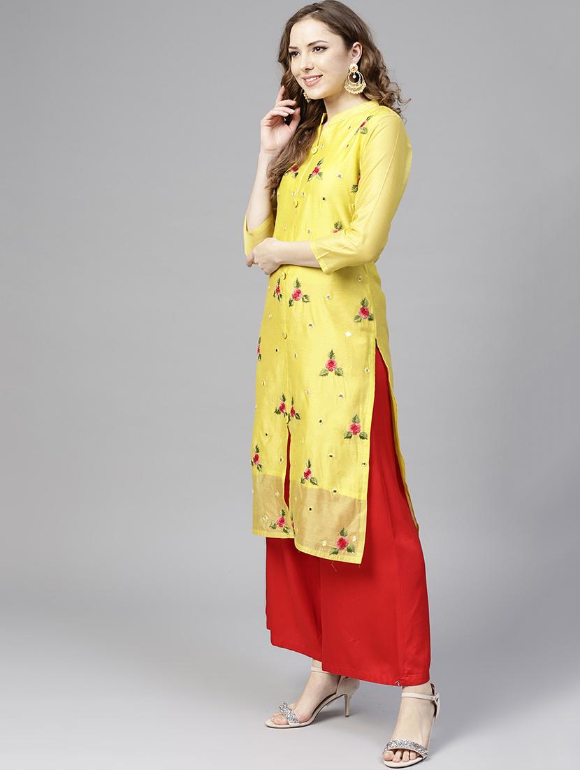 floral embroidered straight kurta - 15805117 - Zoom Image - 2