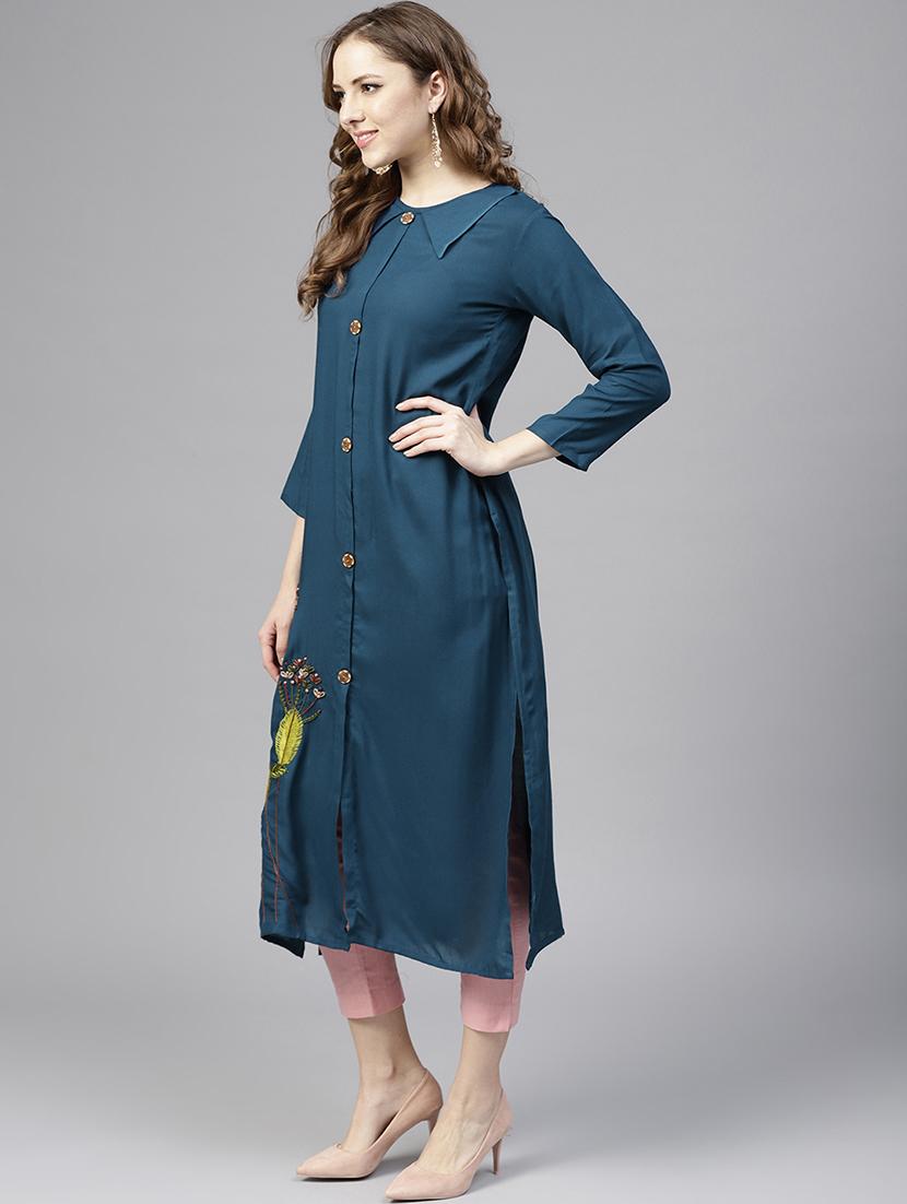 floral embroidered straight kurta - 15805120 - Zoom Image - 2