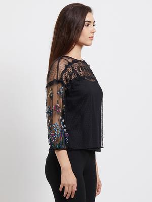 lace detail embroidered top - 15805880 - Standard Image - 2