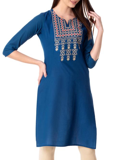 embroidered straight kurta - 15806172 - Standard Image - 1