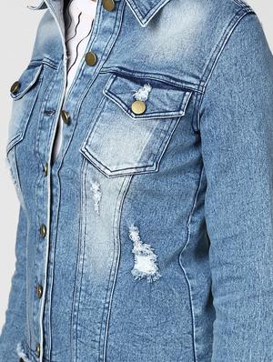 distressed button up denim jacket - 15806222 - Standard Image - 5