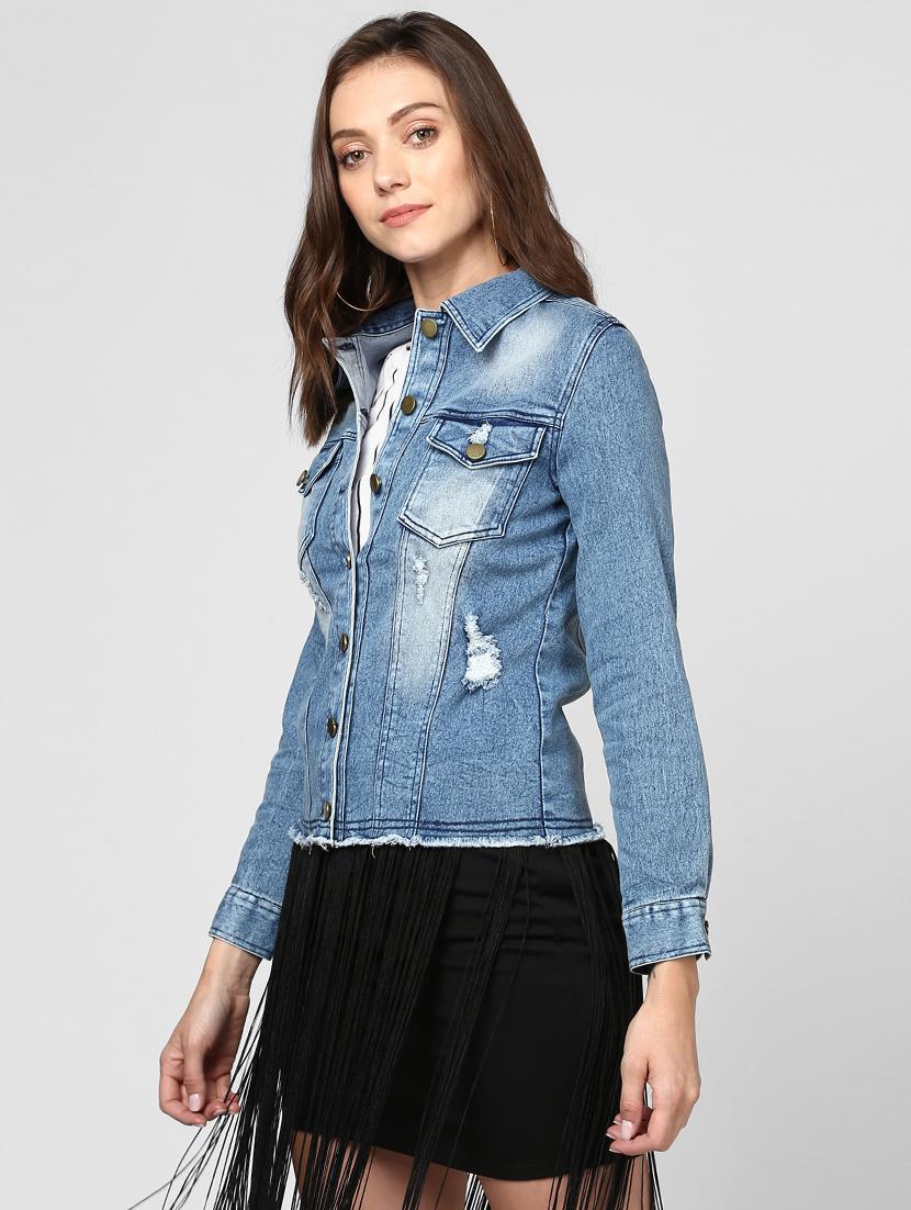 distressed button up denim jacket - 15806222 - Zoom Image - 2