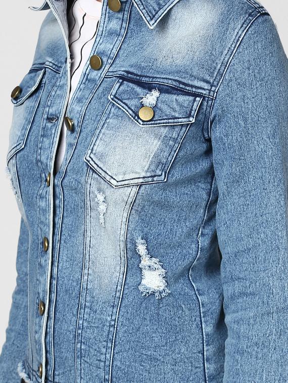 distressed button up denim jacket - 15806222 - Zoom Image - 5
