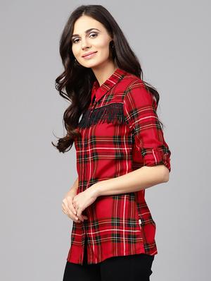 fringe detail plaid shirt - 15806297 - Standard Image - 2