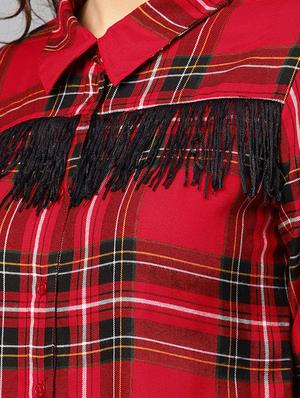 fringe detail plaid shirt - 15806297 - Standard Image - 5