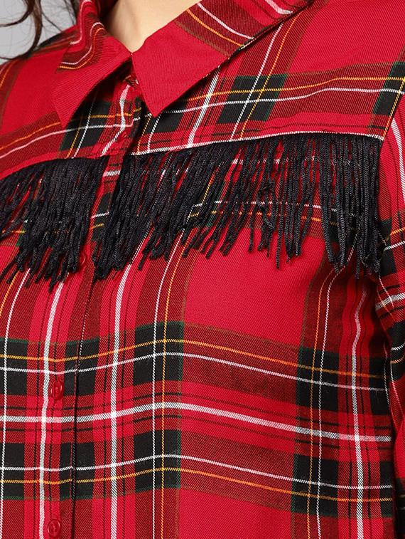 fringe detail plaid shirt - 15806297 - Zoom Image - 5