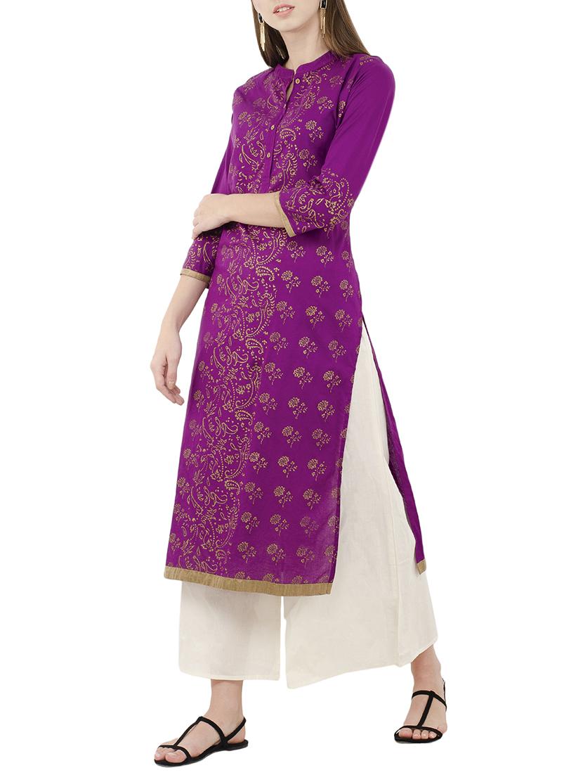 block printed straight kurta - 15806966 - Zoom Image - 2