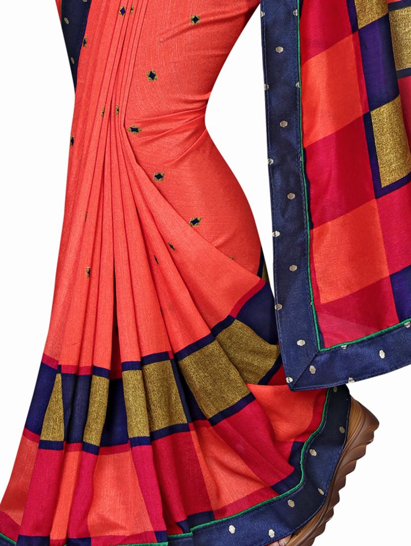 mirrored border printed saree with blouse - 15809252 - Zoom Image - 5