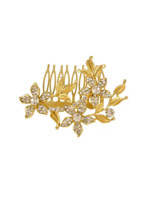parijaat stylish gold plated bridal crystal pearl hair clip pin jewellery wedding accessories - 15810236 - Standard Image - 1