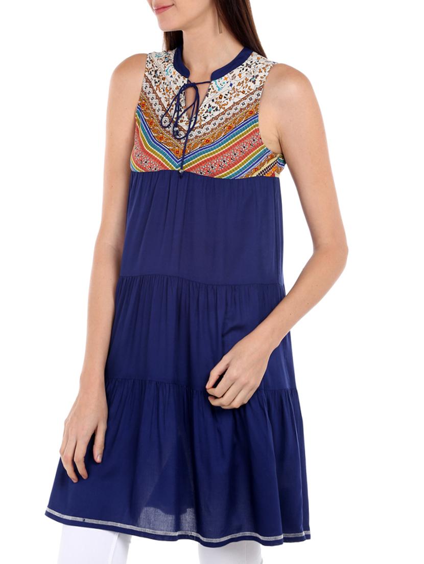 blue viscose aline kurti - 15810542 - Zoom Image - 2