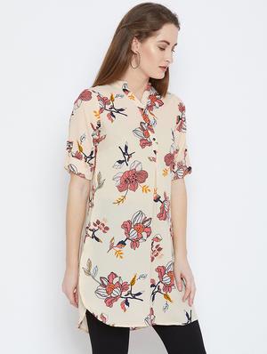 roll up sleeved floral tunic - 15814346 - Standard Image - 2