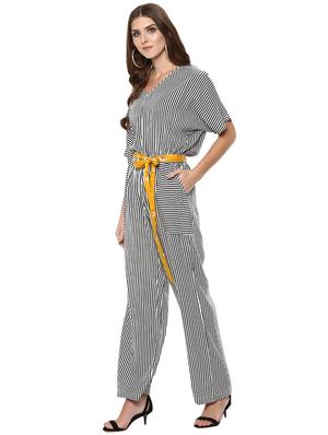 self tie waist striped jumpsuit - 15814644 - Standard Image - 2