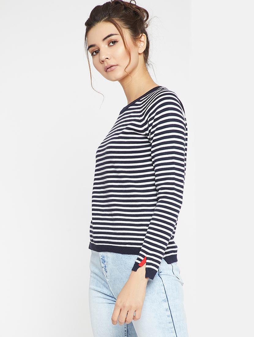 Navy striped knitted pullover - 15814972 - Zoom Image - 2