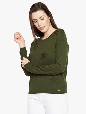 Olive embroidered star pullover - 15815018 - Standard Image - 2