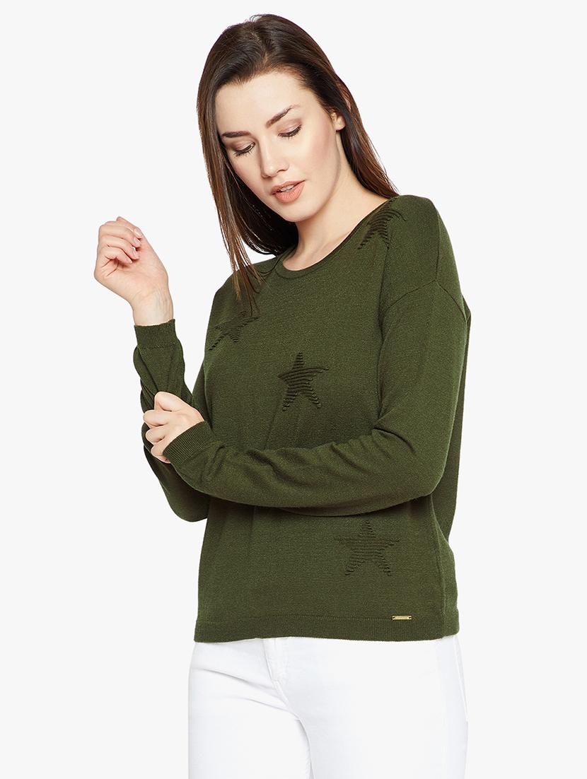 Olive embroidered star pullover - 15815018 - Zoom Image - 2