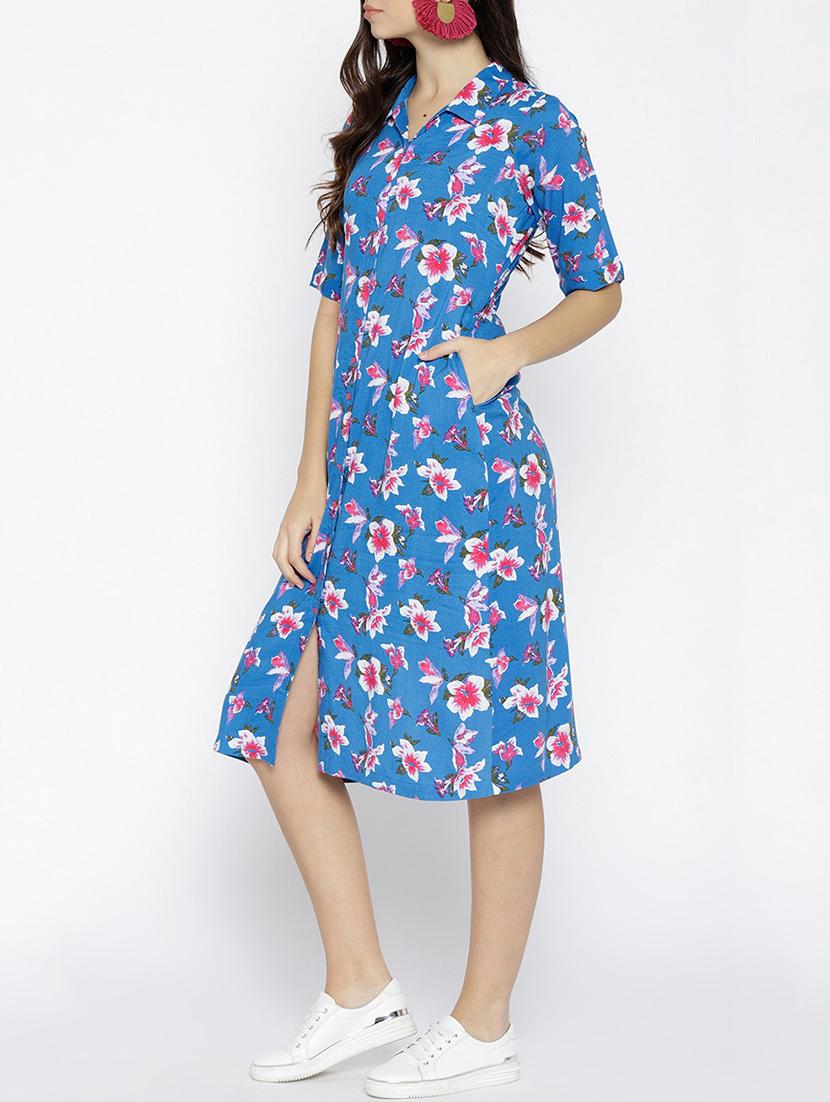 button detail floral a-line dress - 15816260 - Zoom Image - 2