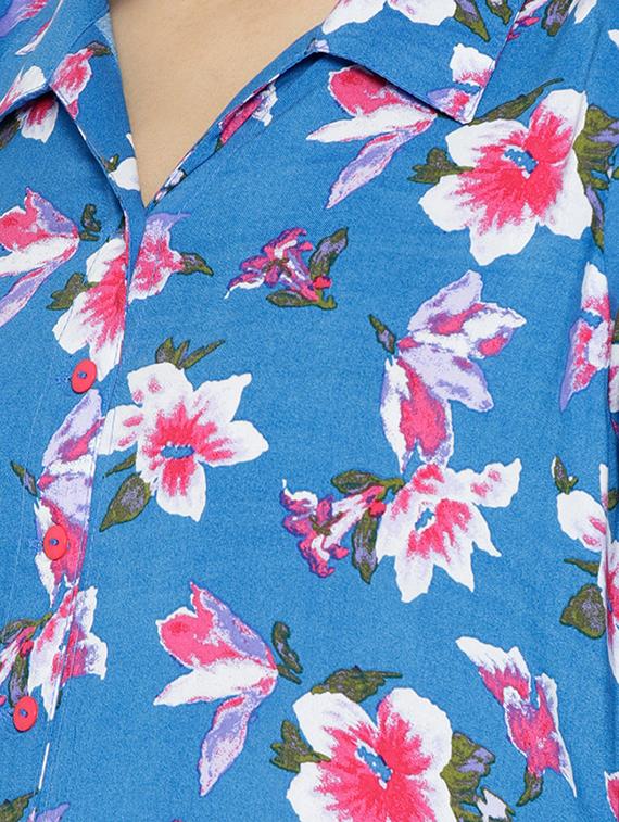 button detail floral a-line dress - 15816260 - Zoom Image - 5