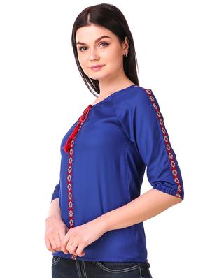 Tassel tie neck embroidered top - 15816378 - Standard Image - 2