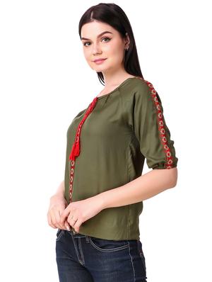 Tassel tie neck embroidered top - 15816380 - Standard Image - 2