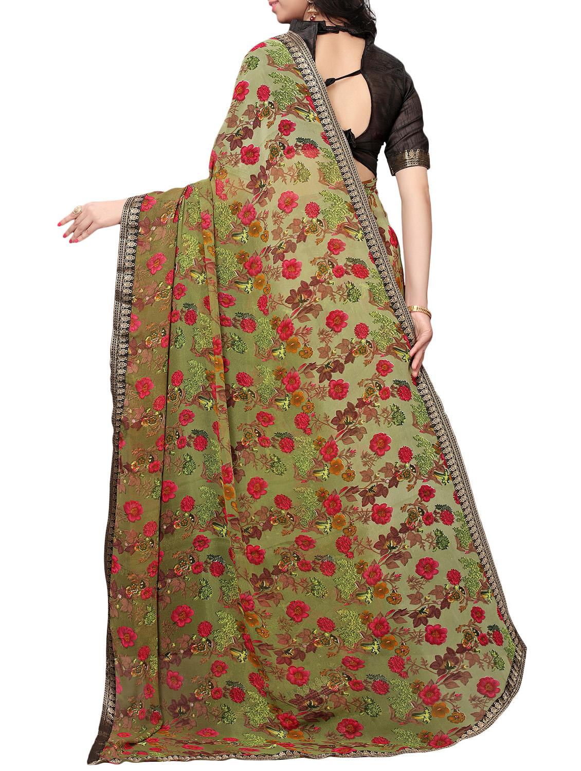 printed cotton silk saree with blouse - 15817086 - Zoom Image - 2
