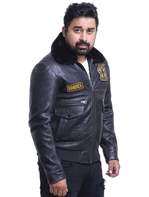 blue leather biker jacket - 15817466 - Standard Image - 2