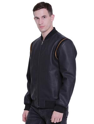 blue solid 100% leather jacket - 15817470 - Standard Image - 2