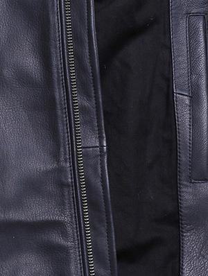 blue solid 100% leather jacket - 15817470 - Standard Image - 5