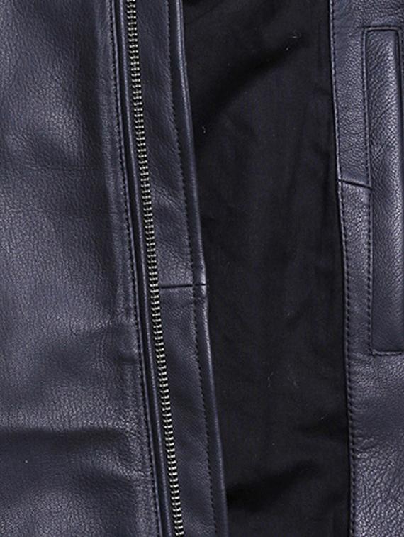 blue solid 100% leather jacket - 15817470 - Zoom Image - 5