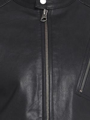 black solid 100% leather jacket - 15817478 - Standard Image - 5