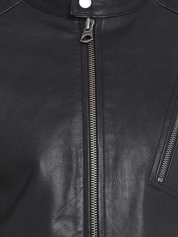 black solid 100% leather jacket - 15817478 - Zoom Image - 5