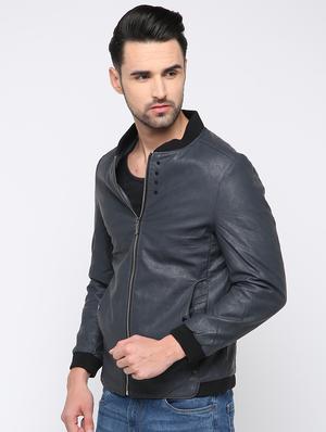 blue leatherette biker jacket - 15817826 - Standard Image - 2